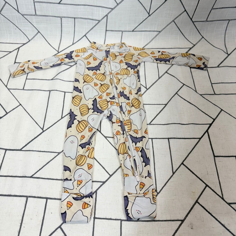 Bums & Roses Sleeper 0-3 Months Tan Halloween Ghost Pumpkin Bamboo Viscose